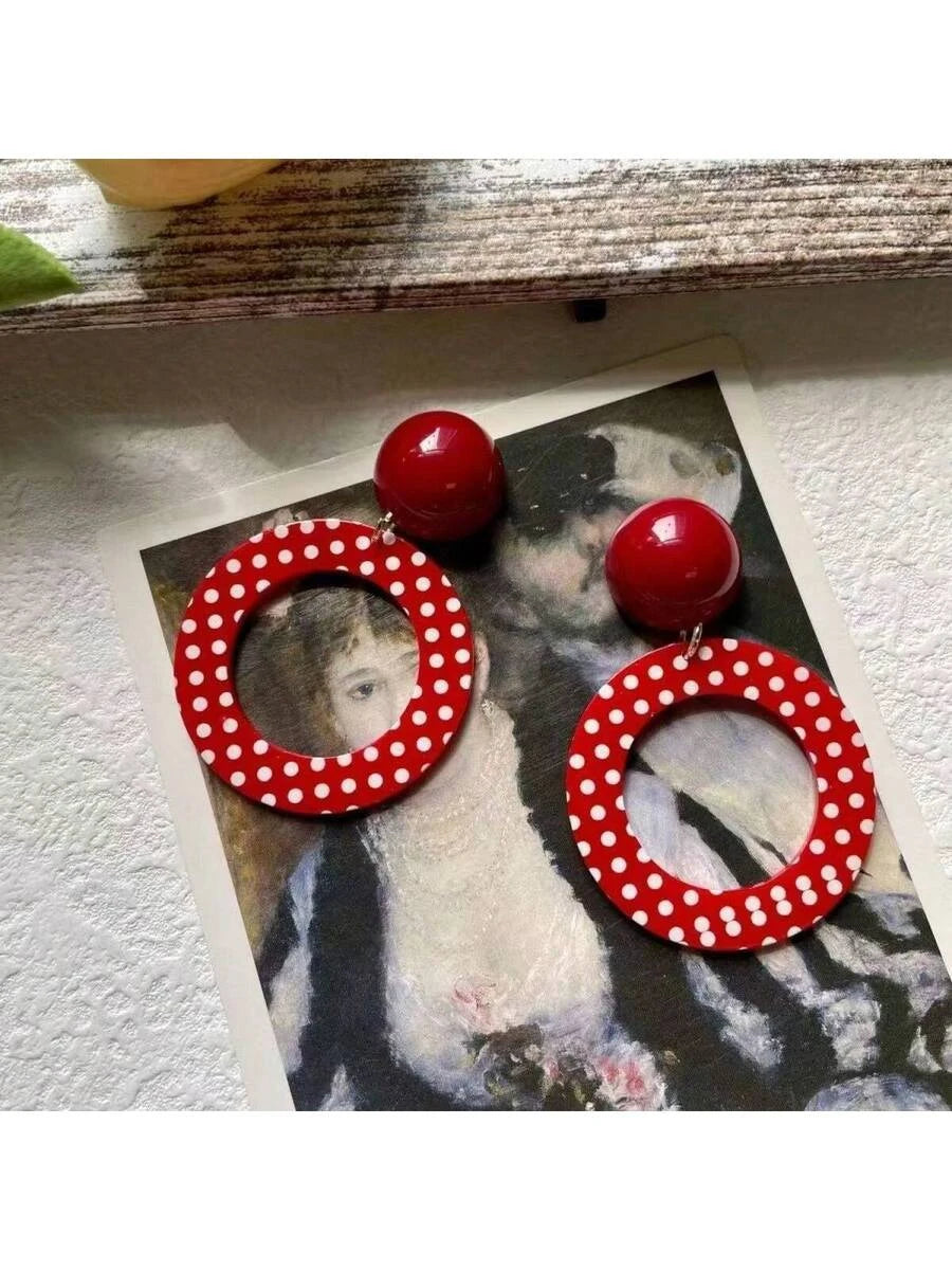 Retro Polka Dot Round Earrings