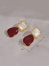 Burgundy Retro Asymmetrical Geometric Earrings