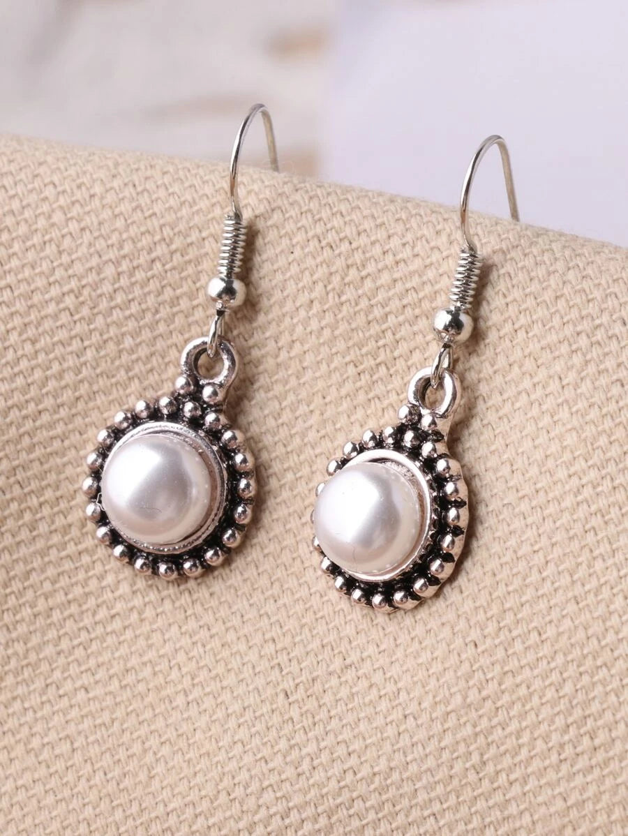 Vintage Silver Imitated Pearl Earrings