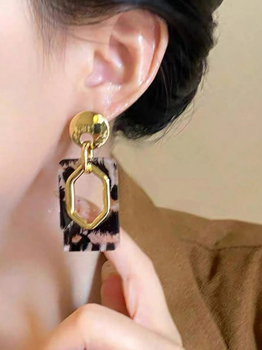 Vintage Geometric Leopard Resin Earrings