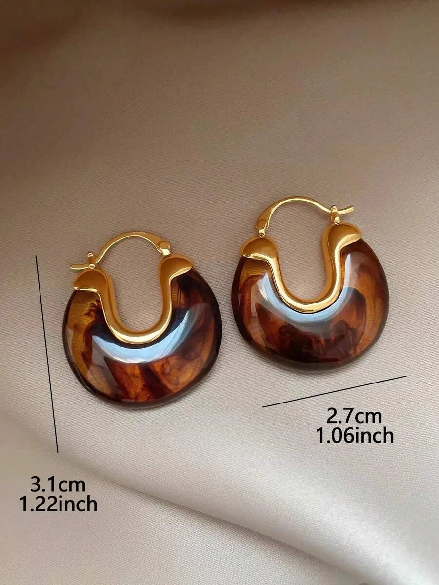 Vintage Geometric Resin Hoop Earrings