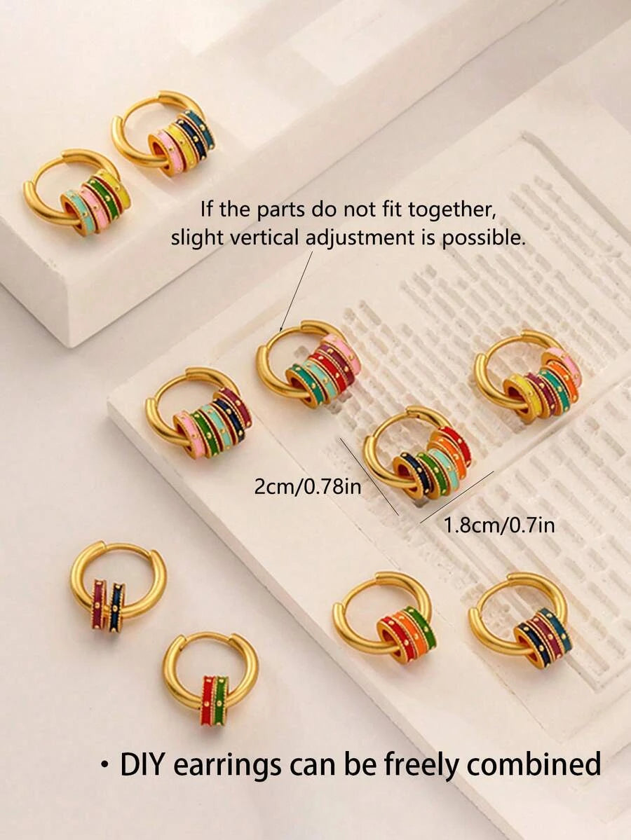 Enamel Geometric Hoop Earrings