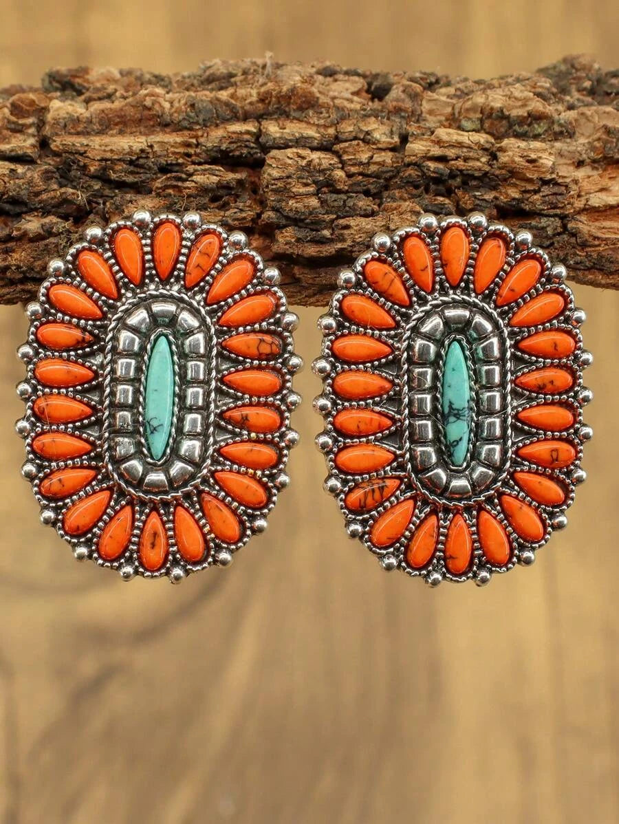 Western Style Turquoise Pendant Earrings