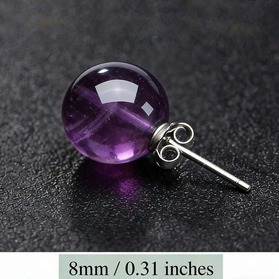 Minimalist Purple Stone Silver Stud Earrings
