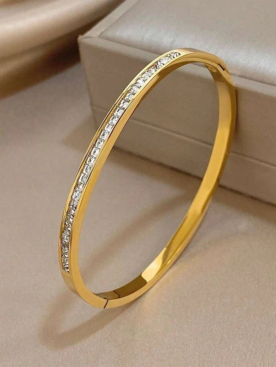 Minimalist Stainless Steel Rhinestone Bracelet