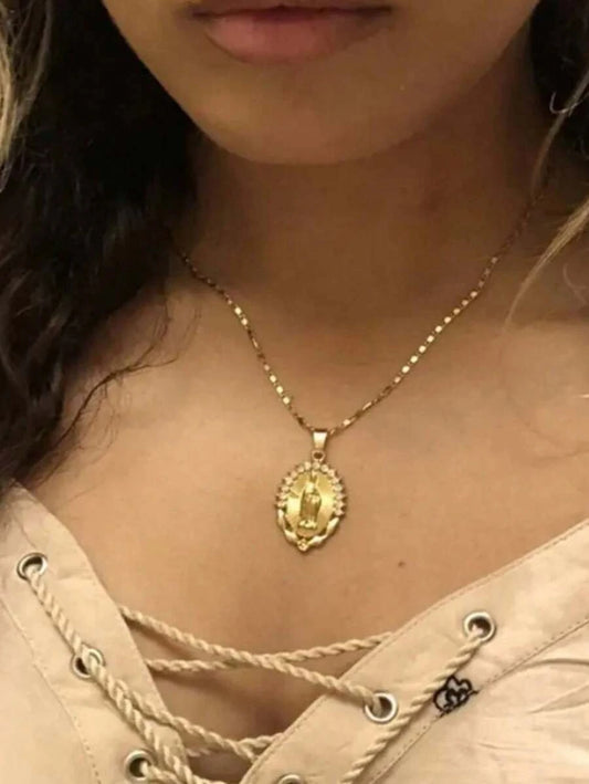 Minimalist Crystal Virgin Mary Pendant Necklace