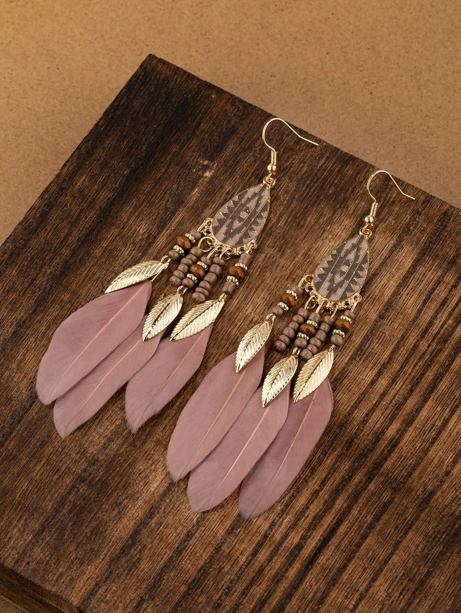 Vintage Feather Pendant Earrings