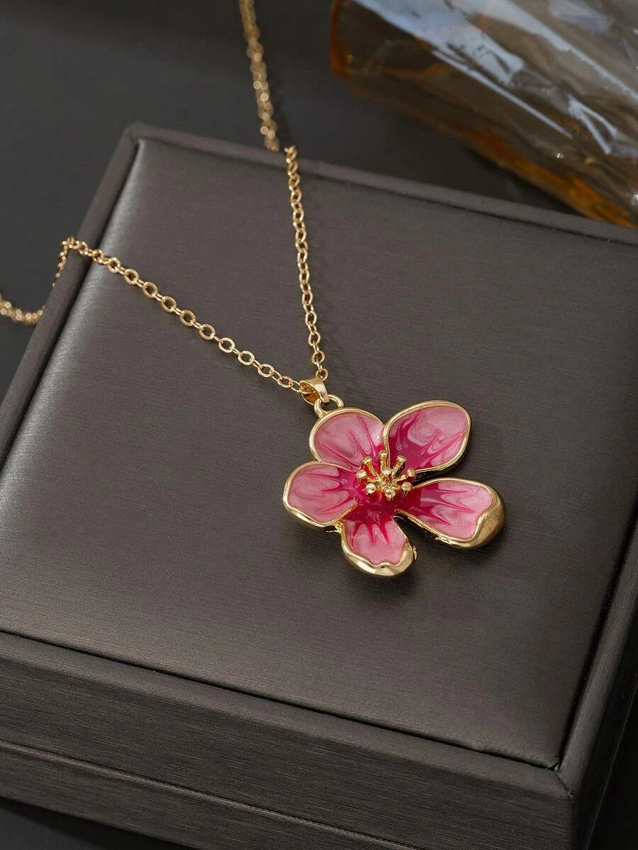 Enameled Flower Pendant Necklace