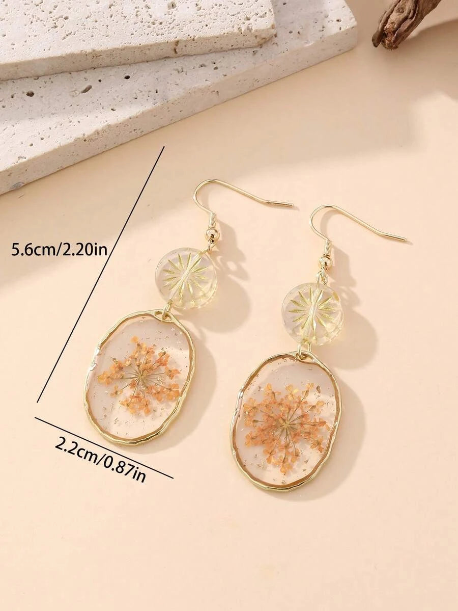 Dried Flower Resin Oval Earrings