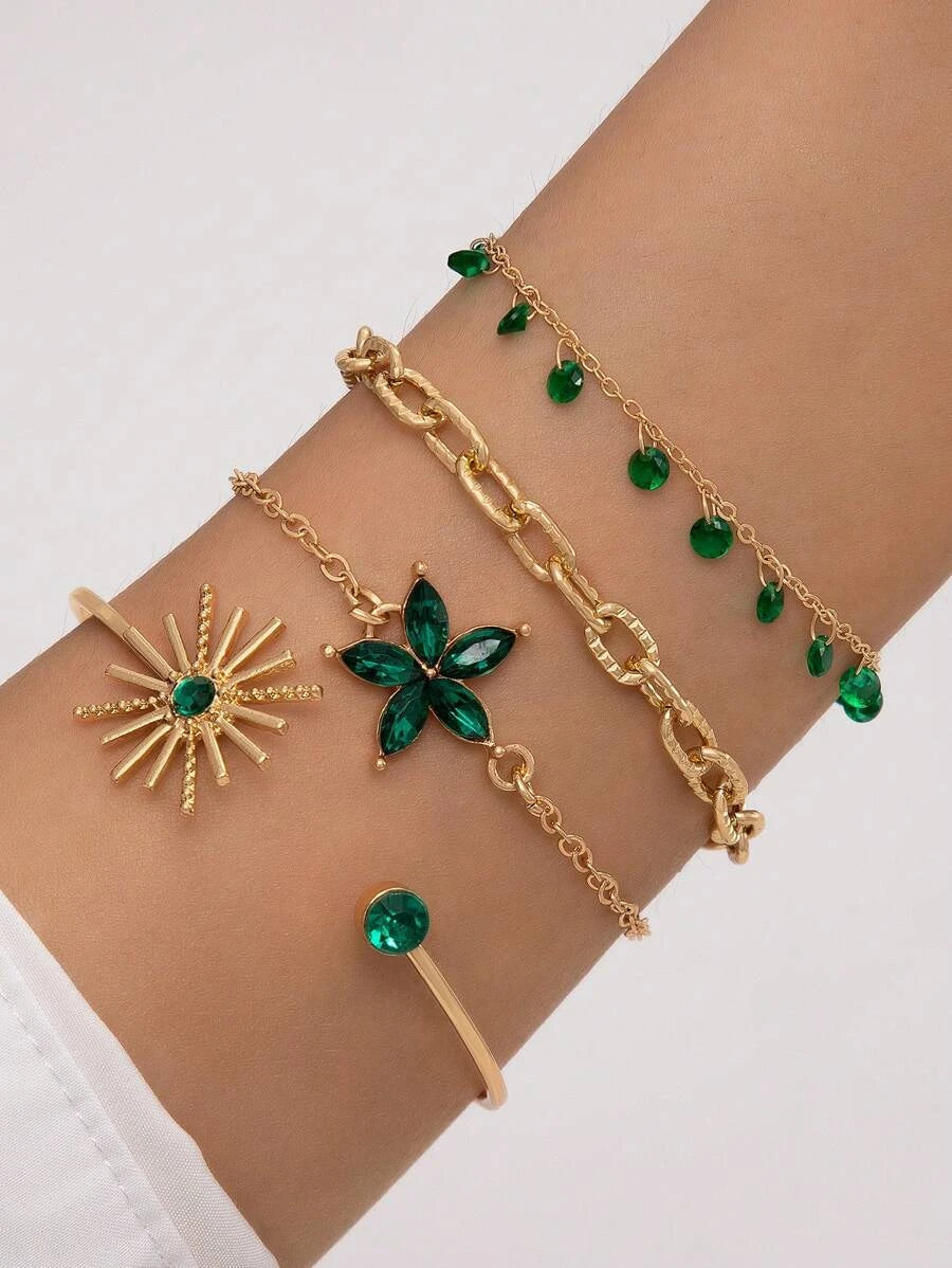 Minimalist Alloy Flower Tassel Bracelet Set