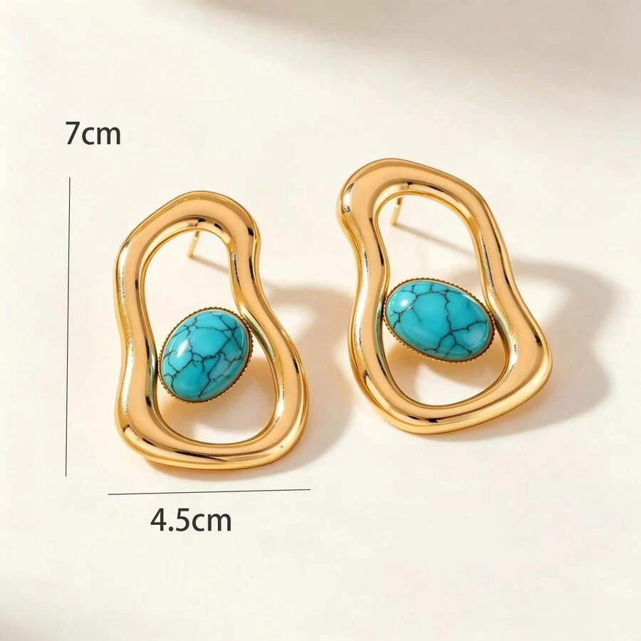 Geometric Oval Faux Pearl Stud Earrings