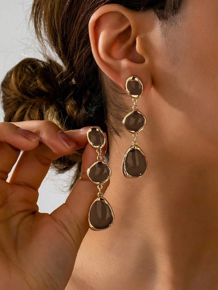 French Vintage Enamel Asymmetrical Long Earrings