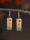 Vintage Sunflower Print Drop Earrings