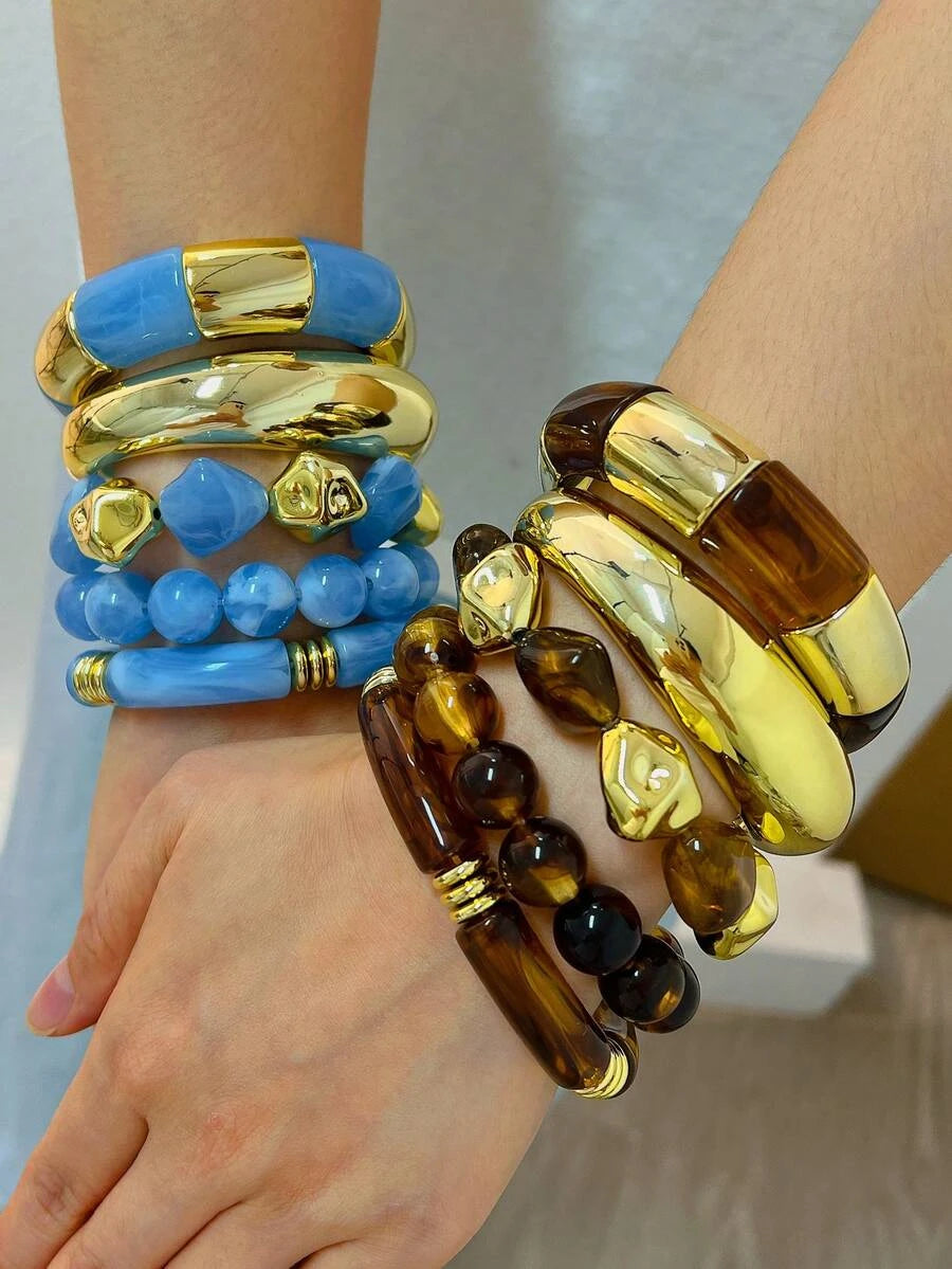 Vintage Geometric Resin Bangle Set