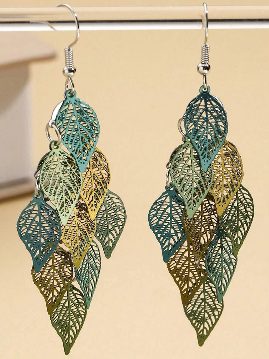 Korean Retro Leaf Tassel Earrings