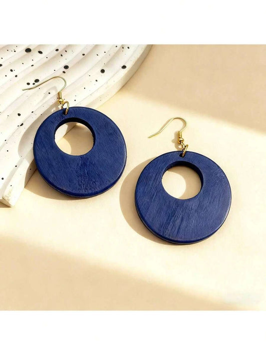 Vintage Wooden Hollow Round Earrings