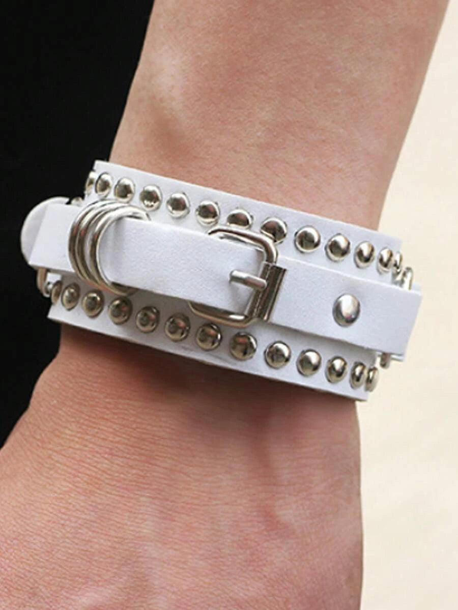 Punk Studded Faux Leather Bracelet Set