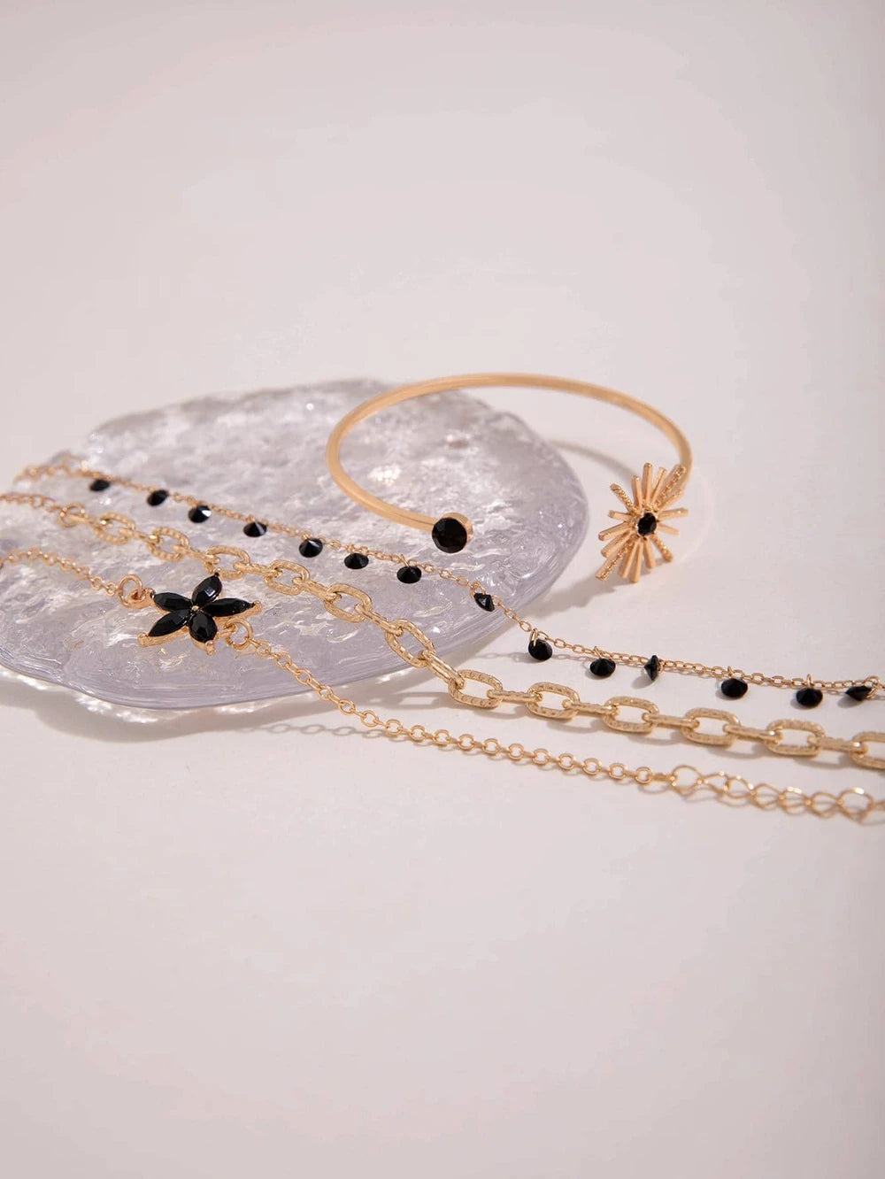Minimalist Alloy Flower Tassel Bracelet Set