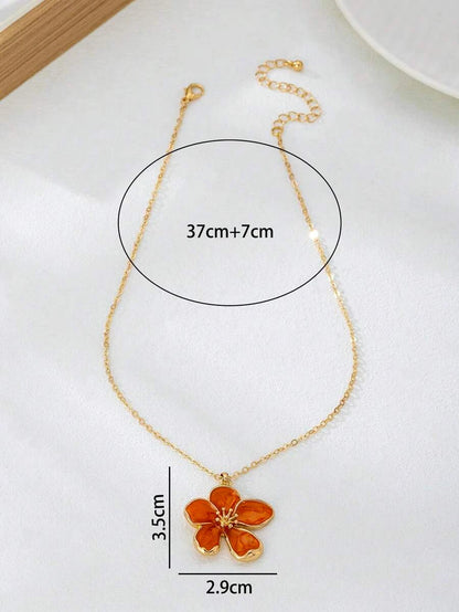 Enameled Flower Pendant Necklace