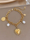 Golden Faux Pearl Heart Bracelet Set