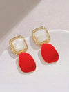 Burgundy Retro Square Earrings