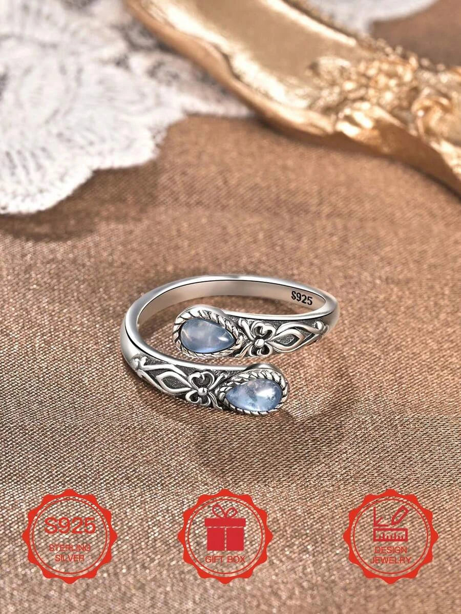 Sterling Silver Moonstone Adjustable Ring