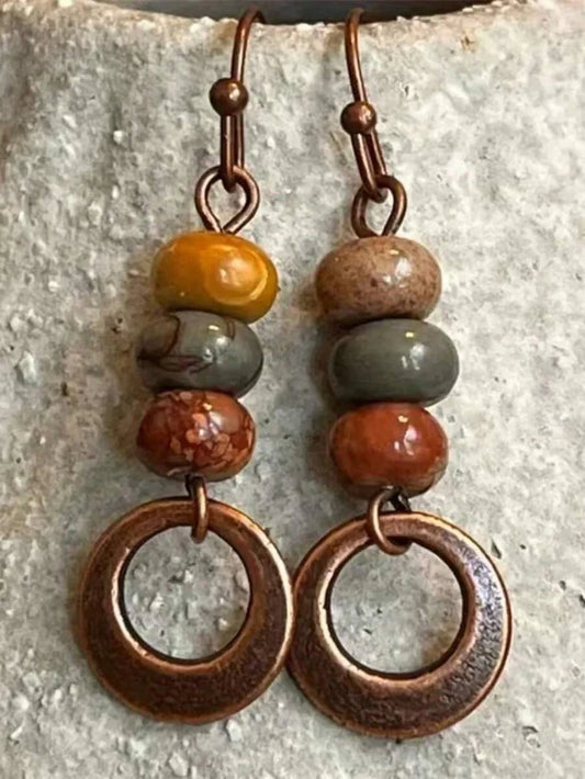 Vintage Bohemian Bronze Hammered Disc Earrings